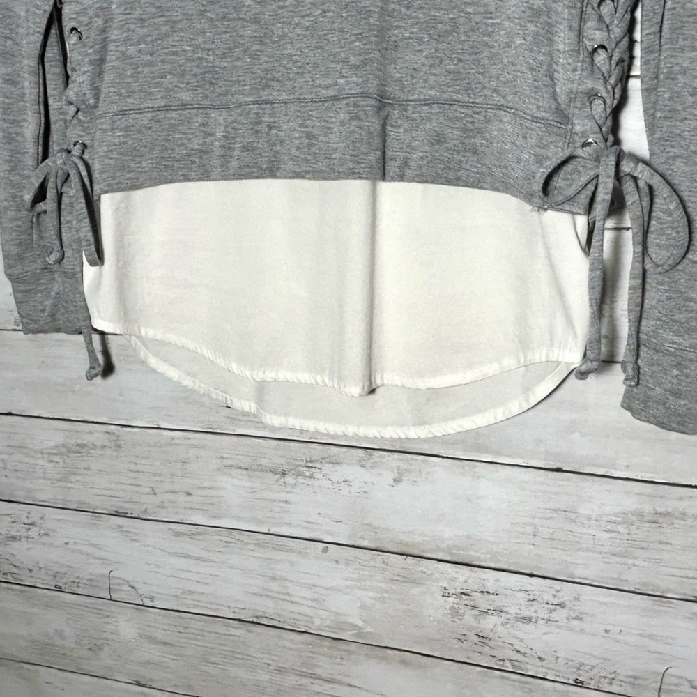 WHBM Long Sleeve Lace Up Sweatshirt with Faux Layer Shirt, Women’s size XS - Picture 4 of 10